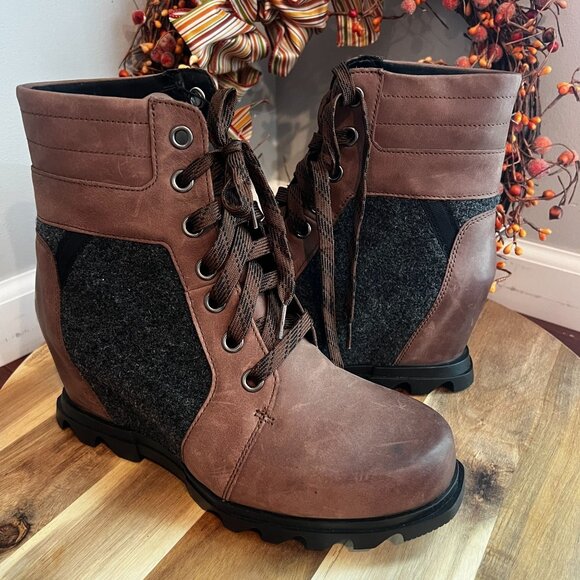 Sorel Women's Joan of Arctic Wedge III Lexie Waterproof Leather Boot 11 Brown - Picture 1 of 13